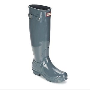 GREY GLOSSY HUNTER RAIN BOOTS